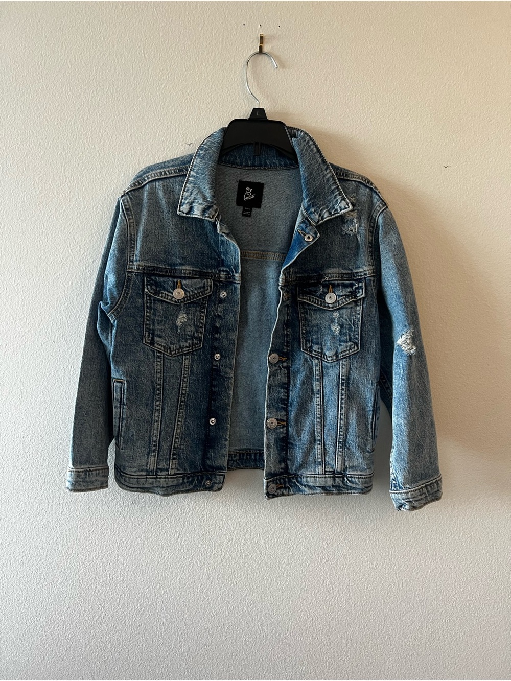 Girls Small Leather Jacket Light Blue With Pockets